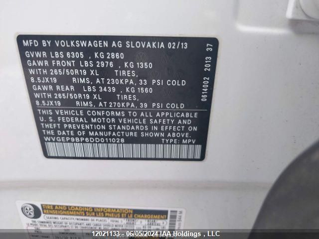 WVGEP9BP6DD011028 2013 Volkswagen Touareg Tdi Lux