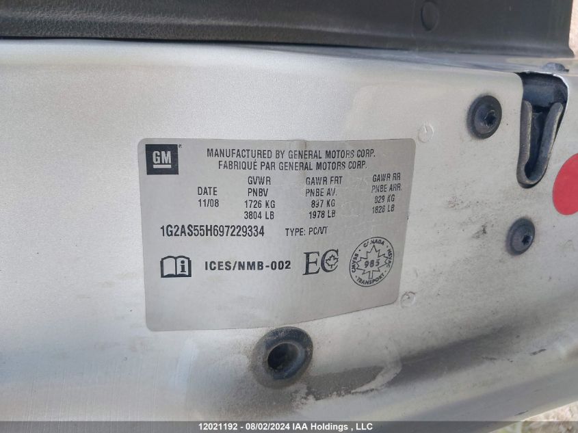 2009 Pontiac G5 VIN: 1G2AS55H697229334 Lot: 12021192