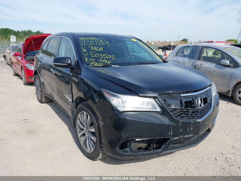 2016 Acura Mdx VIN: 5FRYD4H41GB503505 Lot: 12021224