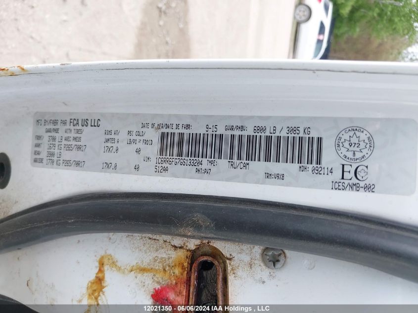 2016 Ram 1500 St VIN: 1C6RR6FG7GS133204 Lot: 12021350