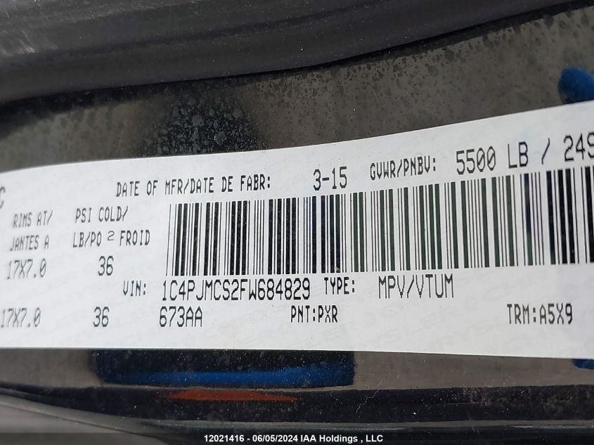 2015 Jeep Cherokee Latitude VIN: 1C4PJMCS2FW684829 Lot: 12021416