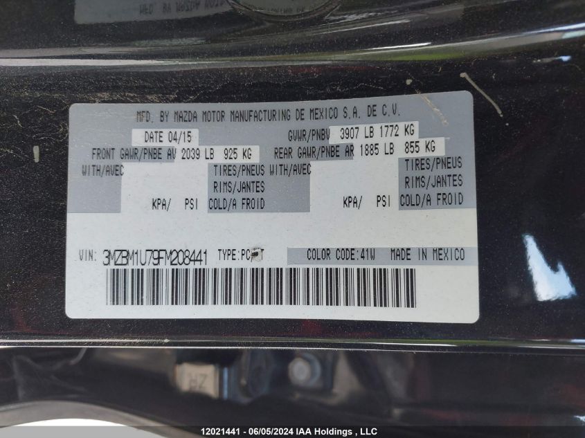 2015 Mazda Mazda3 VIN: 3MZBM1U79FM208441 Lot: 12021441