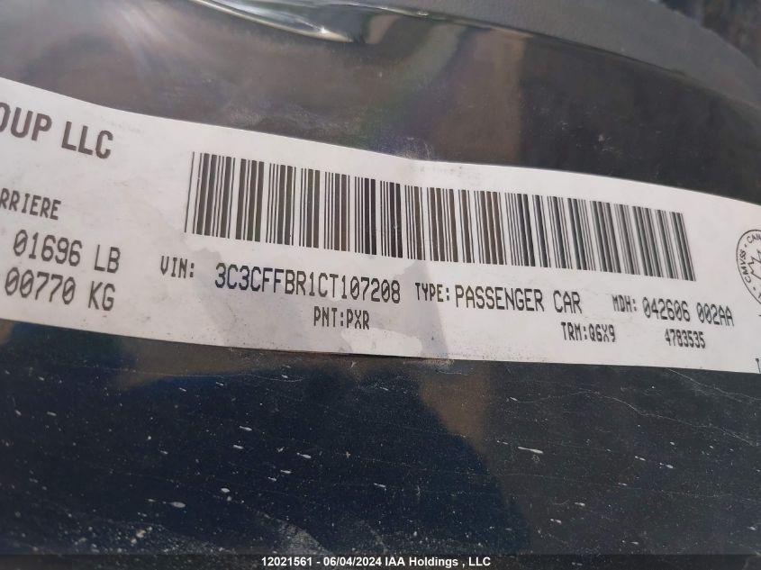 2012 Fiat 500 Sport VIN: 3C3CFFBR1CT107208 Lot: 12021561