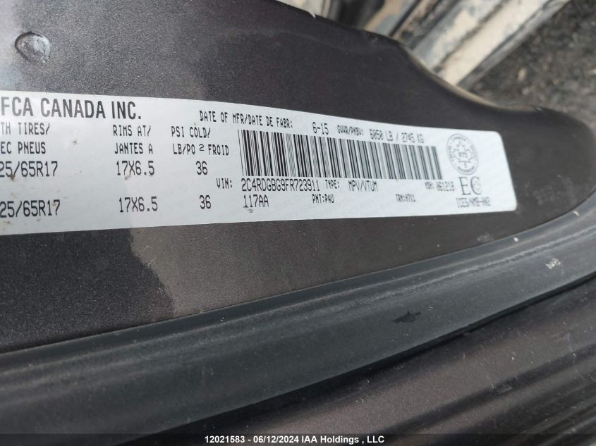 2015 Dodge Grand Caravan Se VIN: 2C4RDGBG9FR723911 Lot: 12021583