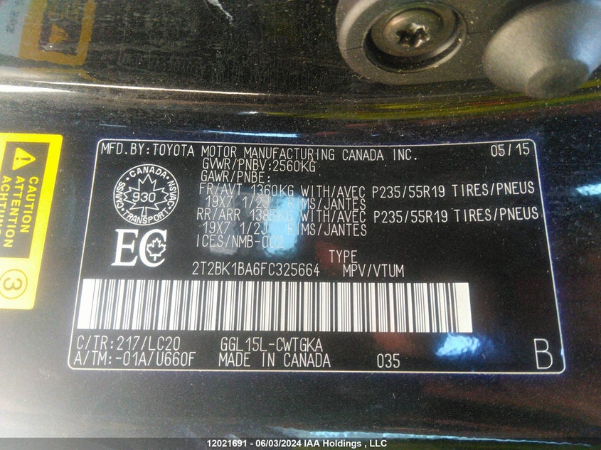 2015 Lexus Rx 350 F Sport/Sportdesign VIN: 2T2BK1BA6FC325664 Lot: 12021691