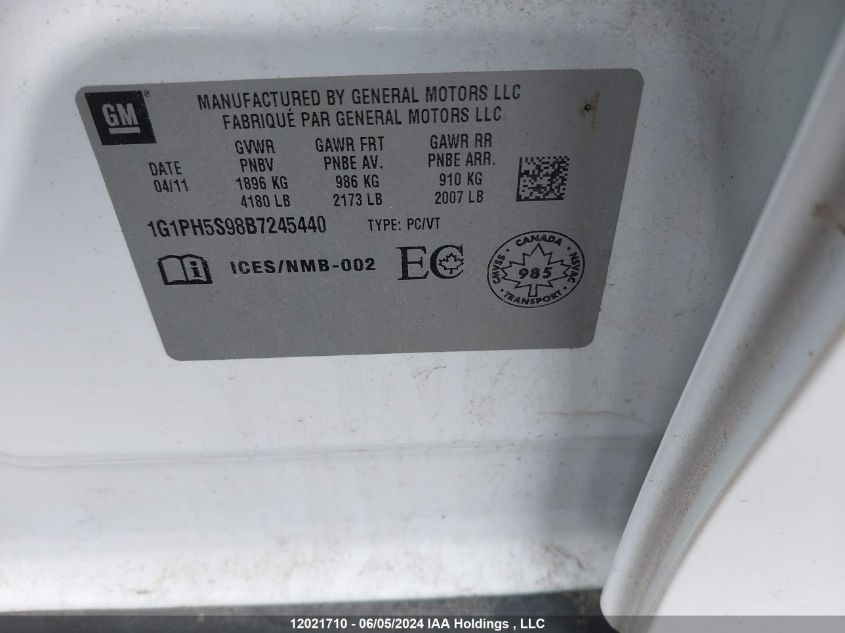 2011 Chevrolet Cruze VIN: 1G1PH5S98B7245440 Lot: 12021710