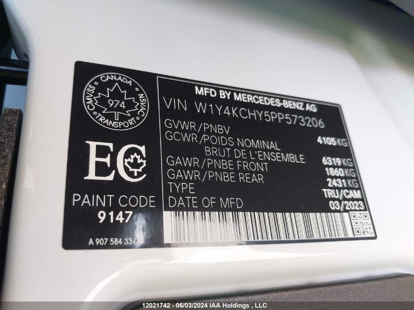 2023 Mercedes-Benz Sprinter VIN: W1Y4KCHY5PP573206 Lot: 12021742