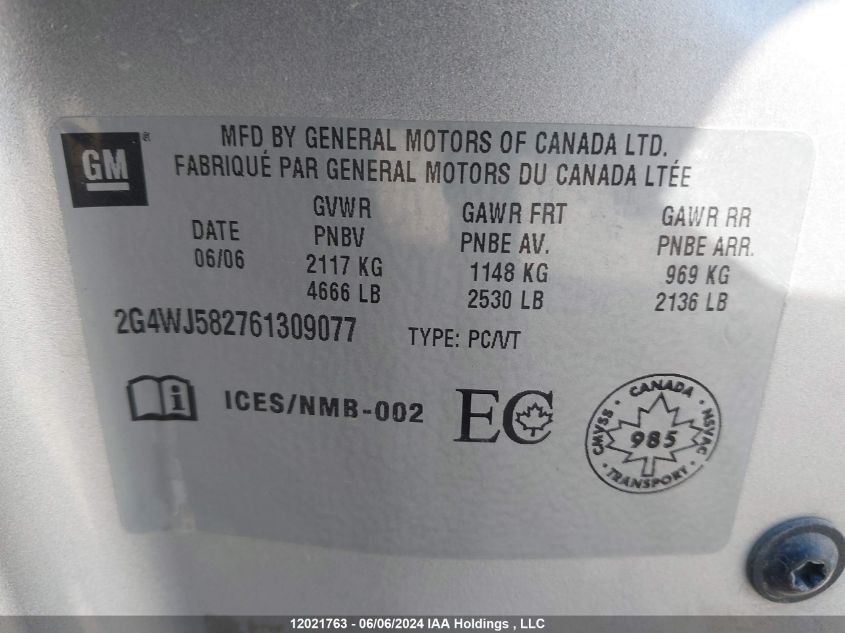 2006 Buick Allure VIN: 2G4WJ582761309077 Lot: 12021763