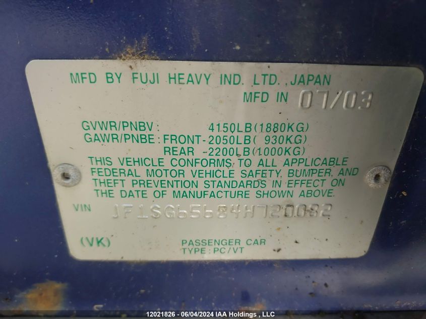 2004 Subaru Forester VIN: JF1SG65684H720082 Lot: 12021826