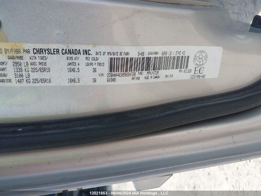 2009 Dodge Grand Caravan Se VIN: 2D8HN44E09R654728 Lot: 12021853