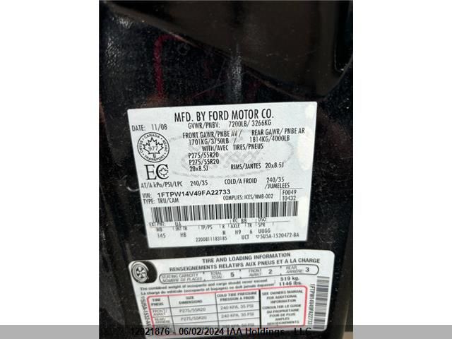 2009 Ford F150 Supercrew VIN: 1FTPW14V49FA22733 Lot: 12021876