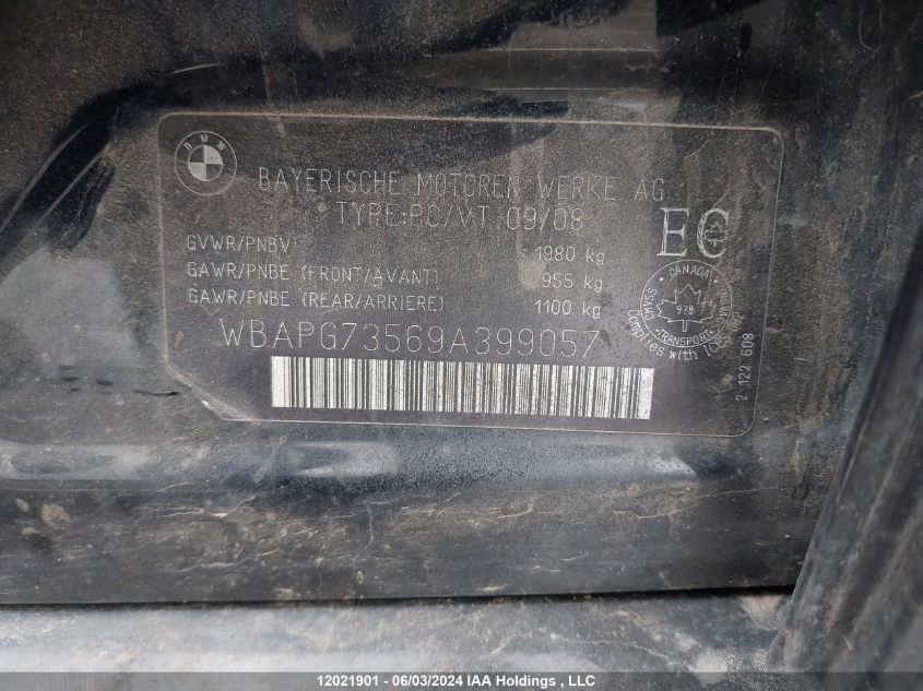 2009 BMW 3 Series VIN: WBAPG73569A399057 Lot: 12021901