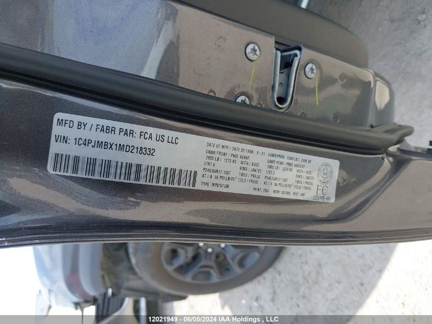 2021 Jeep Cherokee VIN: 1C4PJMBX1MD218332 Lot: 12021949