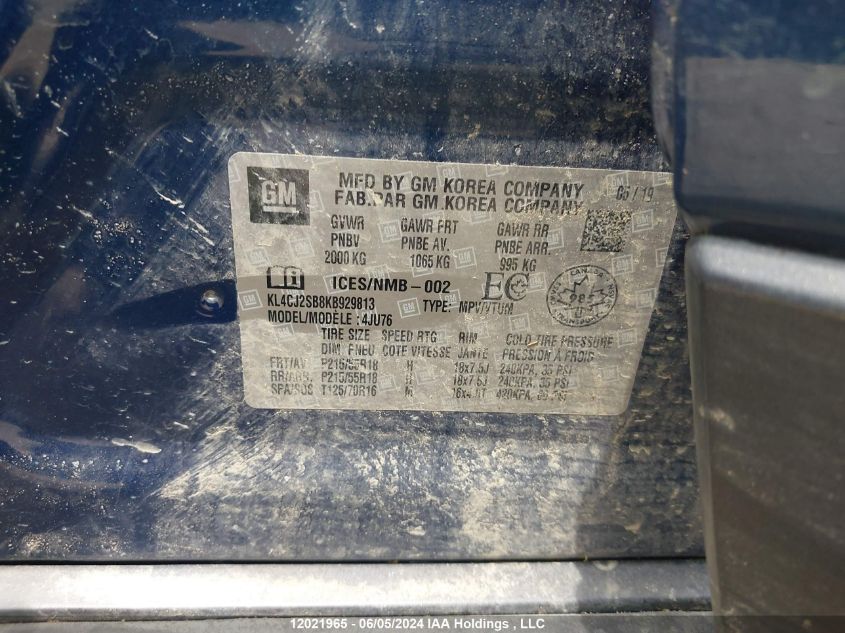 2019 Buick Encore Sport Touring VIN: KL4CJ2SB8KB929813 Lot: 12021965