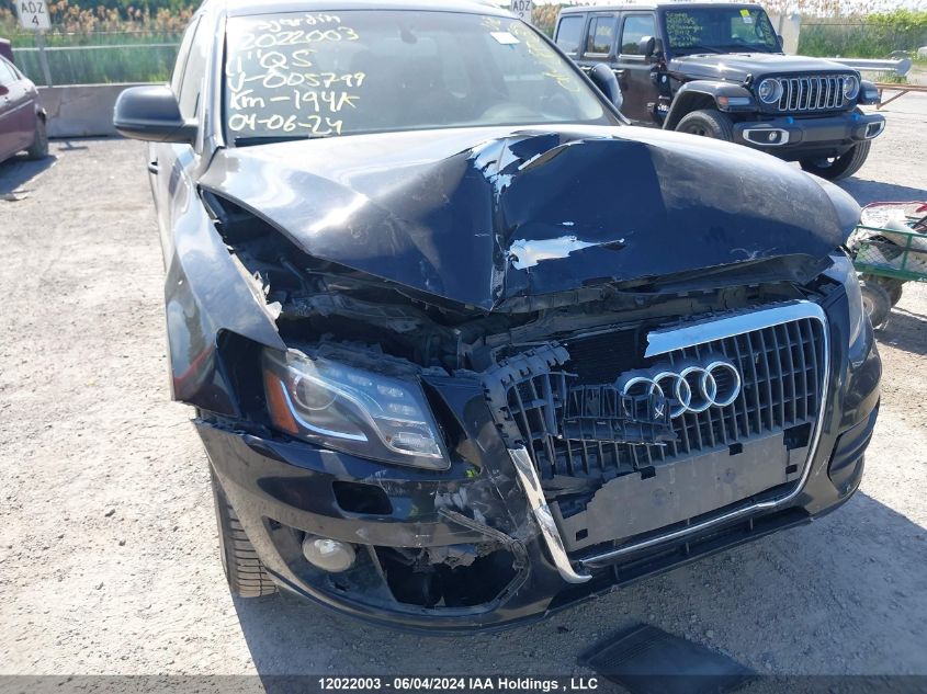 2011 Audi Q5 Prestige VIN: WA1VFCFP6BA005799 Lot: 12022003