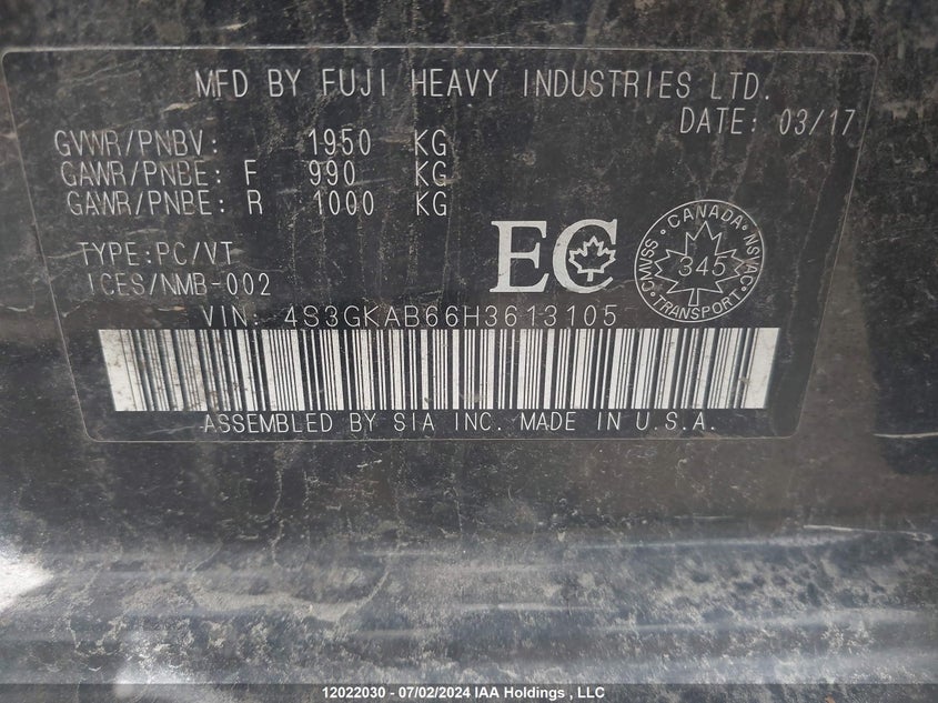 2017 Subaru Impreza Premium VIN: 4S3GKAB66H3613105 Lot: 12022030