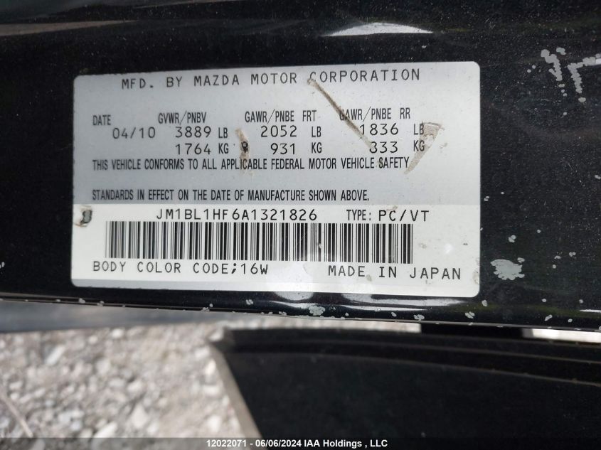 2010 Mazda Mazda3 VIN: JM1BL1HF6A1321826 Lot: 12022071