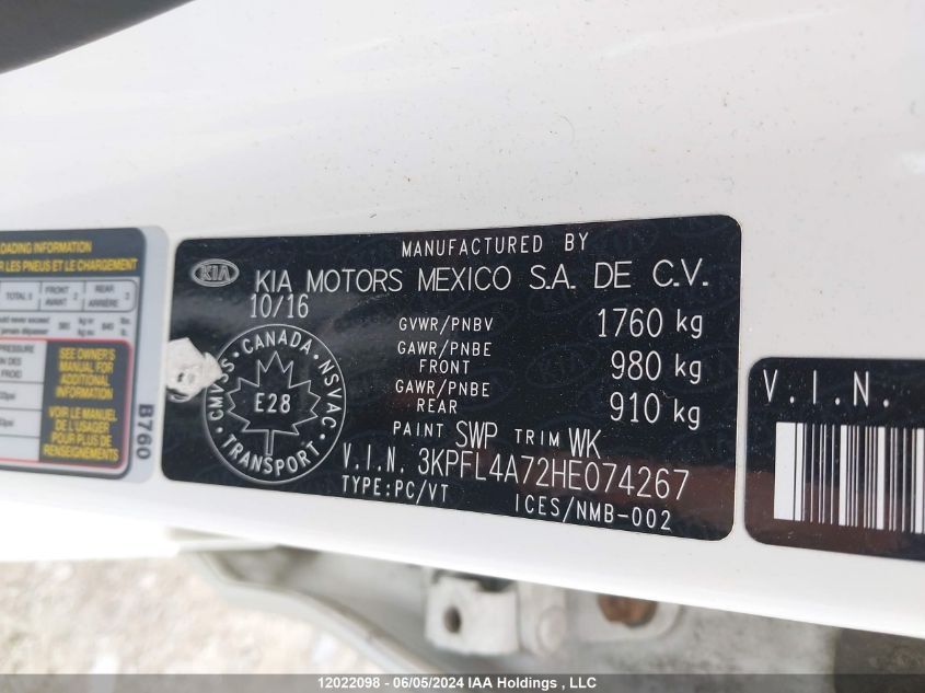 2017 Kia Forte VIN: 3KPFL4A72HE074267 Lot: 12022098