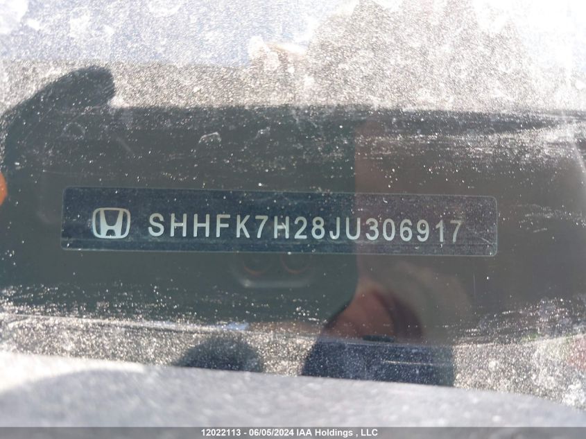2018 Honda Civic Hatchback VIN: SHHFK7H28JU306917 Lot: 12022113