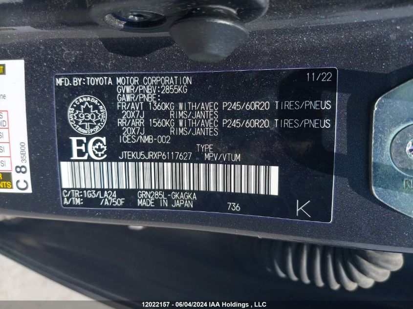 2023 Toyota 4Runner VIN: JTEKU5JRXP6117627 Lot: 12022157