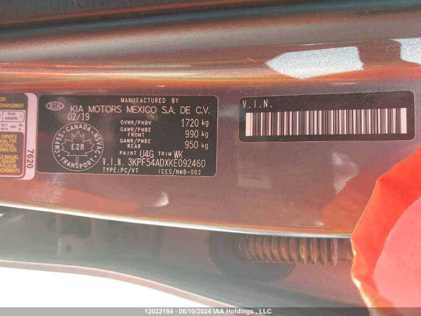 2019 Kia Forte VIN: 3KPF54ADXKE092460 Lot: 12022184