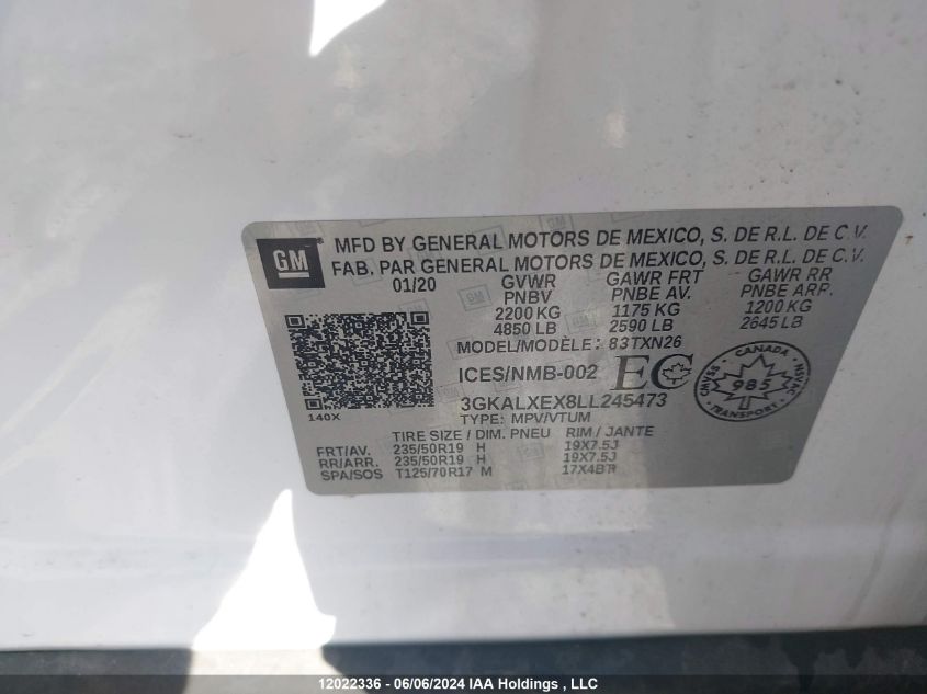 2020 GMC Terrain VIN: 3GKALXEX8LL245473 Lot: 12022336