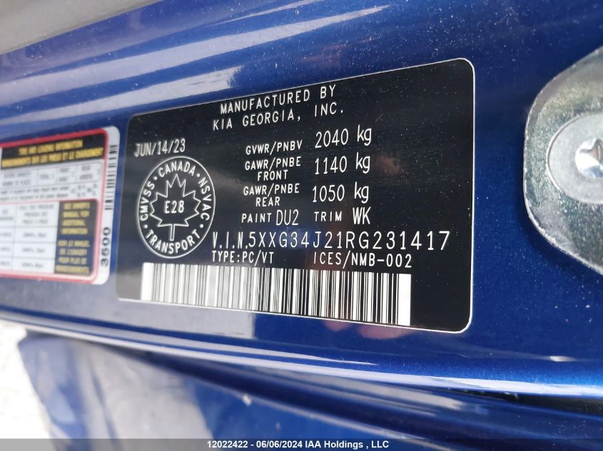 2024 Kia K5 VIN: 5XXG34J21RG231417 Lot: 12022422