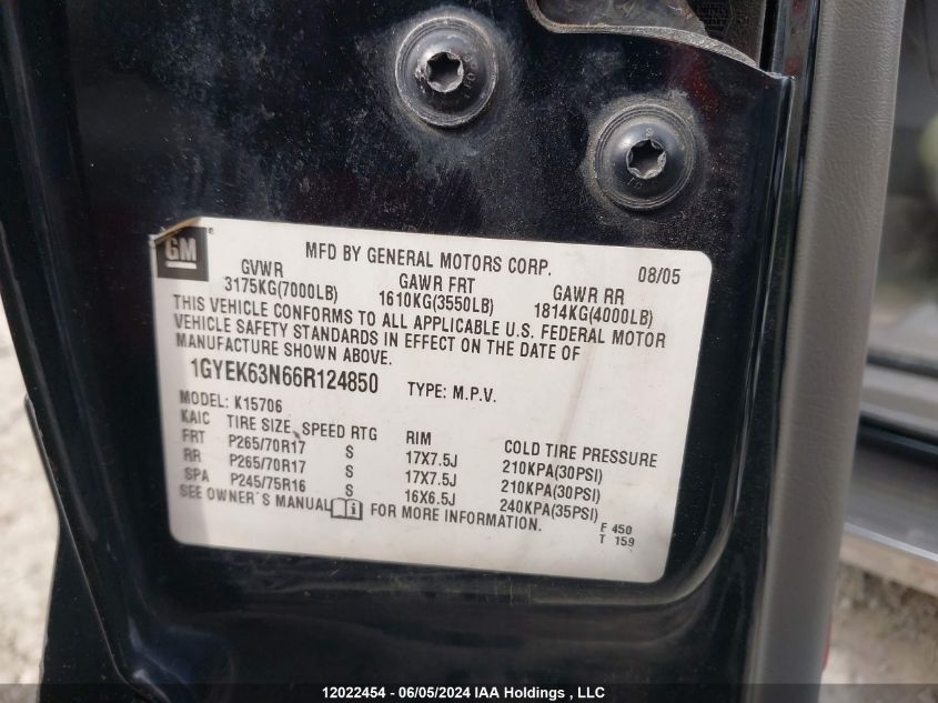 2006 Cadillac Escalade Luxury VIN: 1GYEK63N66R124850 Lot: 12022454