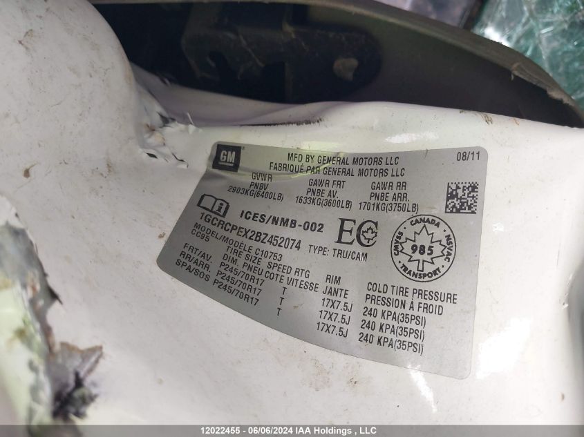 2011 Chevrolet Silverado 1500 VIN: 1GCRCPEX2BZ452074 Lot: 12022455