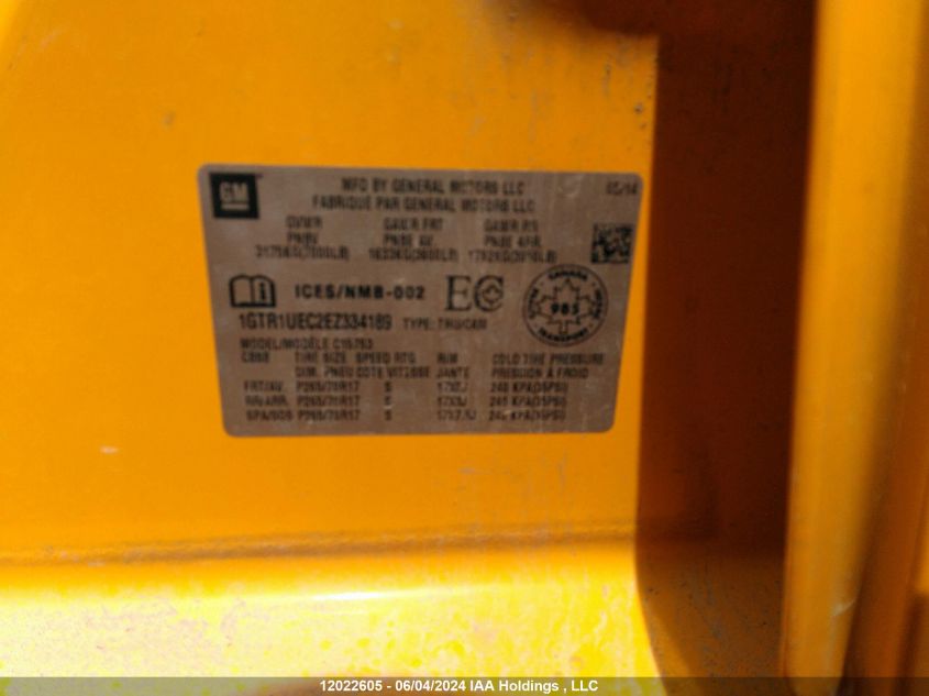 2014 GMC Sierra C1500 Sle VIN: 1GTR1UEC2EZ334189 Lot: 12022605