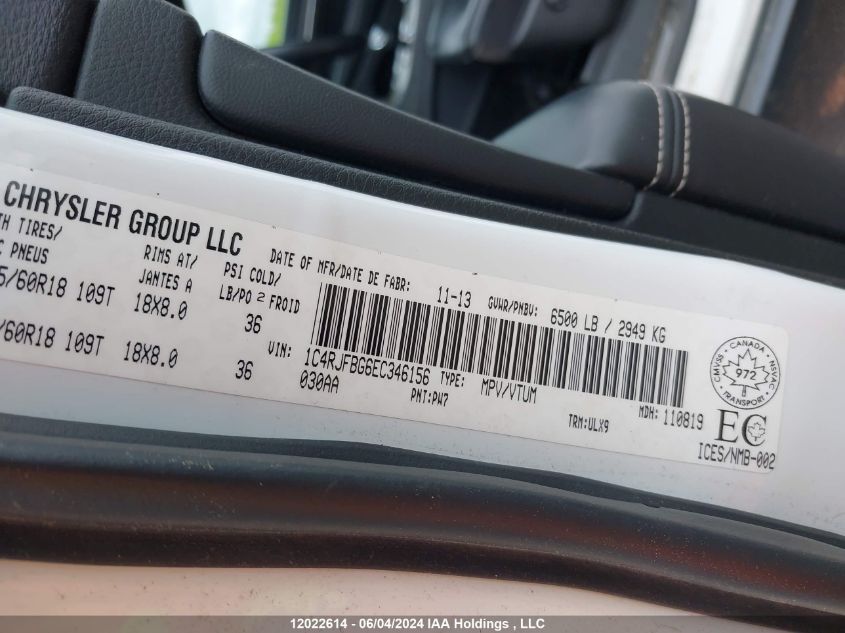 2014 Jeep Grand Cherokee Limited VIN: 1C4RJFBG6EC346156 Lot: 12022614