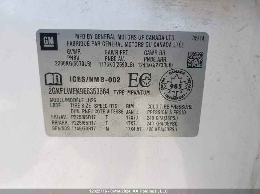 2014 GMC Terrain VIN: 2GKFLWEK9E6353564 Lot: 12022716