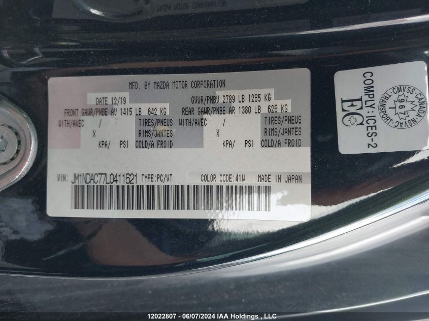 2020 Mazda Mx-5 VIN: JM1NDAC77L0411621 Lot: 12022807