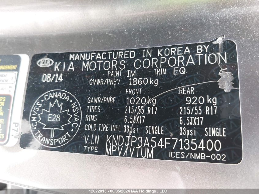 2015 Kia Soul + VIN: KNDJP3A54F7135400 Lot: 12022813