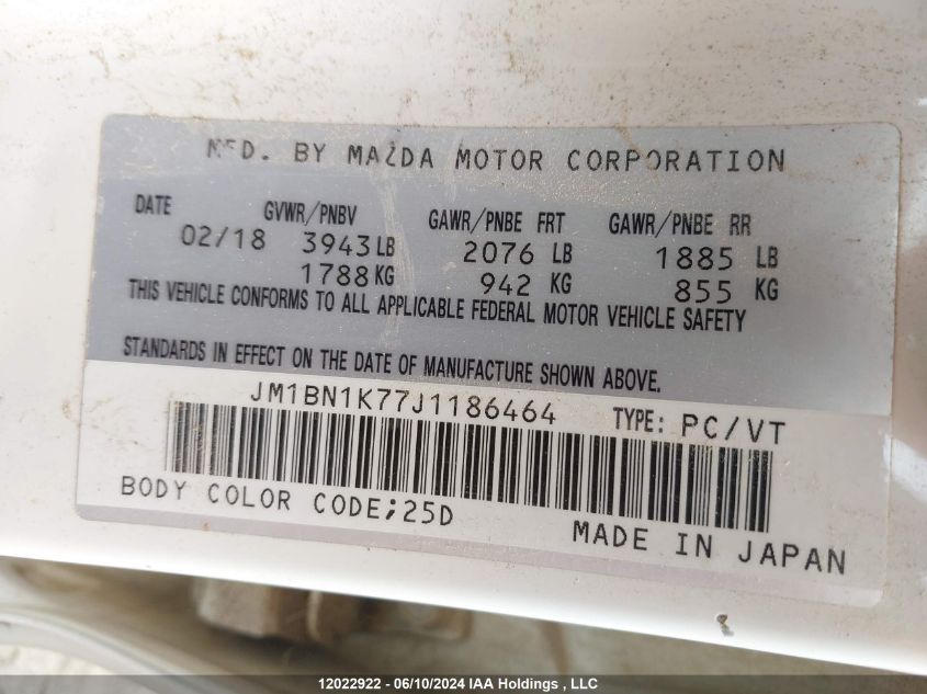 2018 Mazda 3 Sport VIN: JM1BN1K77J1186464 Lot: 12022922
