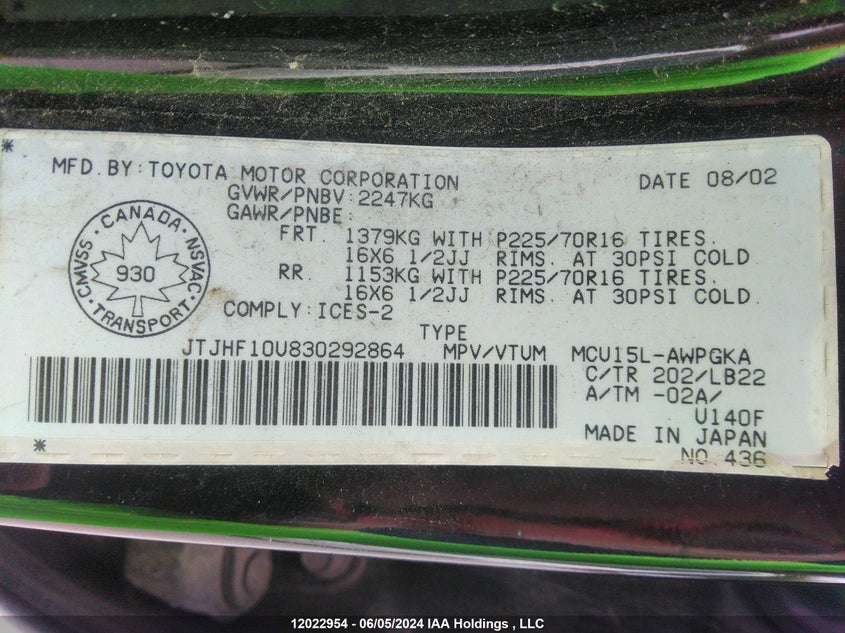 2003 Lexus Rx 300 VIN: JTJHF10U830292864 Lot: 12022954