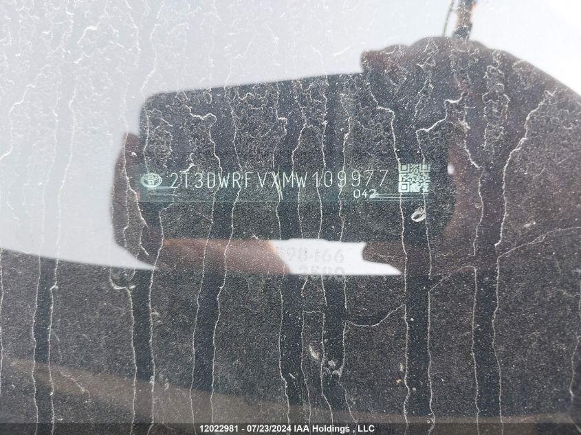 2021 Toyota Rav4 Hybrid Limited VIN: 2T3DWRFVXMW109977 Lot: 12022981