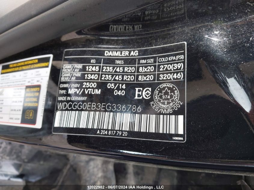 WDCGG0EB3EG336786 2014 Mercedes-Benz Glk-Class