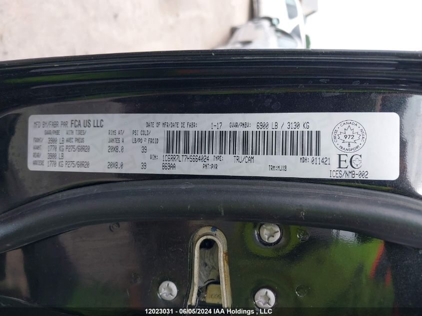 2017 Ram 1500 Slt VIN: 1C6RR7LT7HS664024 Lot: 12023031