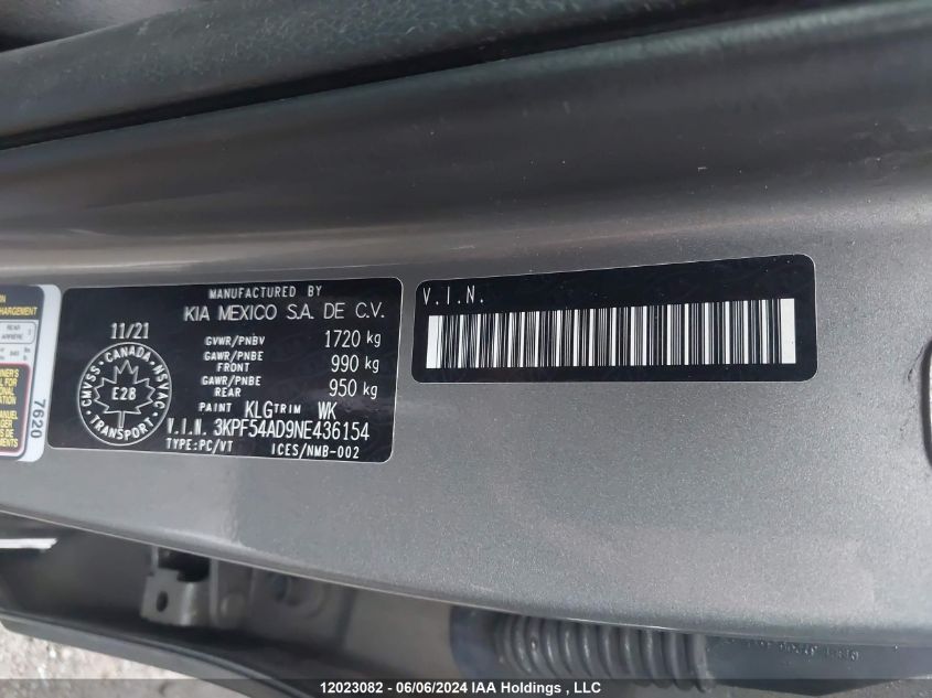 2022 Kia Forte VIN: 3KPF54AD9NE436154 Lot: 12023082