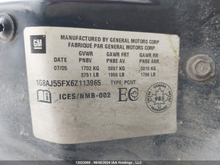 2006 Saturn Ion Sedan VIN: 1G8AJ55FX6Z113965 Lot: 12023089