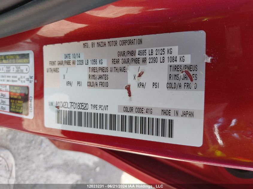 2015 Mazda Mazda5 VIN: JM1CW2DL7F0180520 Lot: 12023231