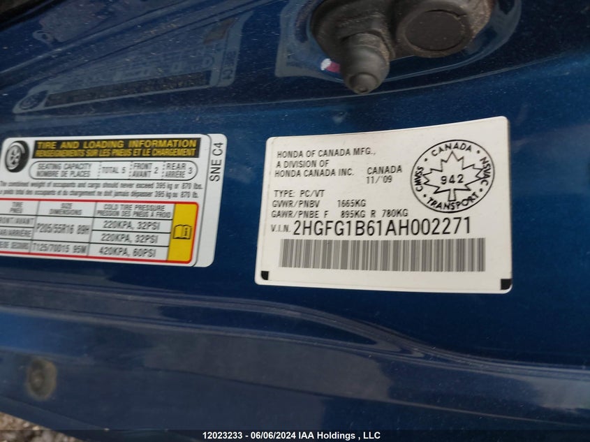 2010 Honda Civic Cpe VIN: 2HGFG1B61AH002271 Lot: 12023233