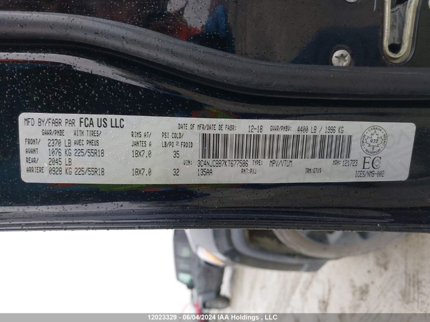 2019 Jeep Compass North VIN: 3C4NJCBB7KT677586 Lot: 12023329