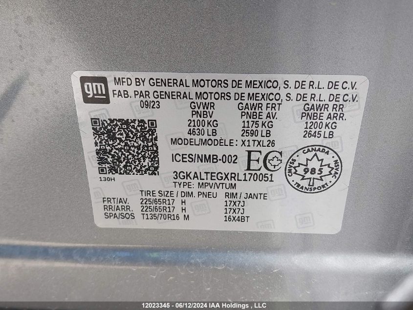 2024 GMC Terrain VIN: 3GKALTEGXRL170051 Lot: 12023345