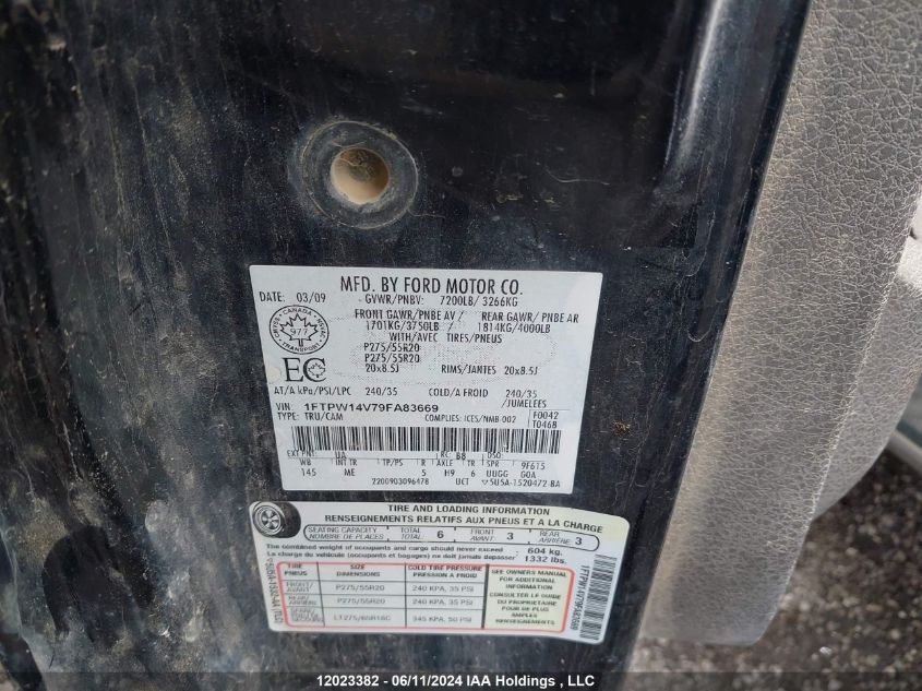 2009 Ford F-150 VIN: 1FTPW14V79FA83669 Lot: 12023382