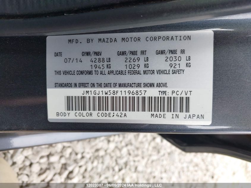 2015 Mazda Mazda6 VIN: JM1GJ1W58F1196857 Lot: 12023387