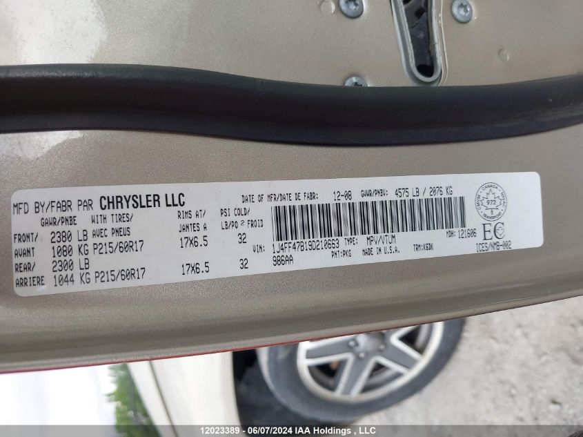 2009 Jeep Compass Sport VIN: 1J4FF47B19D210663 Lot: 12023389