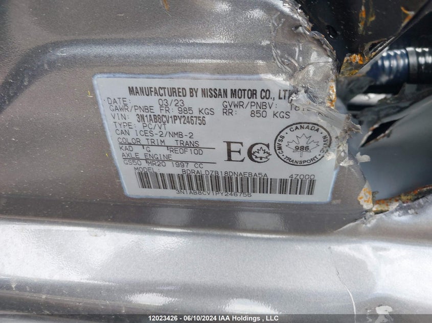 2023 Nissan Sentra Sv VIN: 3N1AB8CV1PY246756 Lot: 12023426