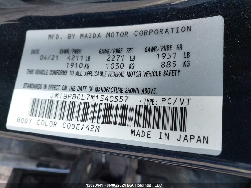 2021 Mazda Mazda3 VIN: JM1BPBCL7M1340557 Lot: 12023441